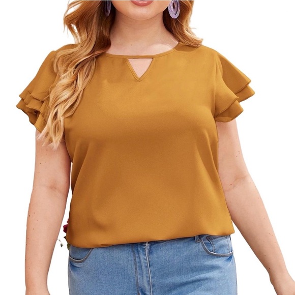 SHEIN Tops - Shein Mustard Ruffle Sleeve Blouse